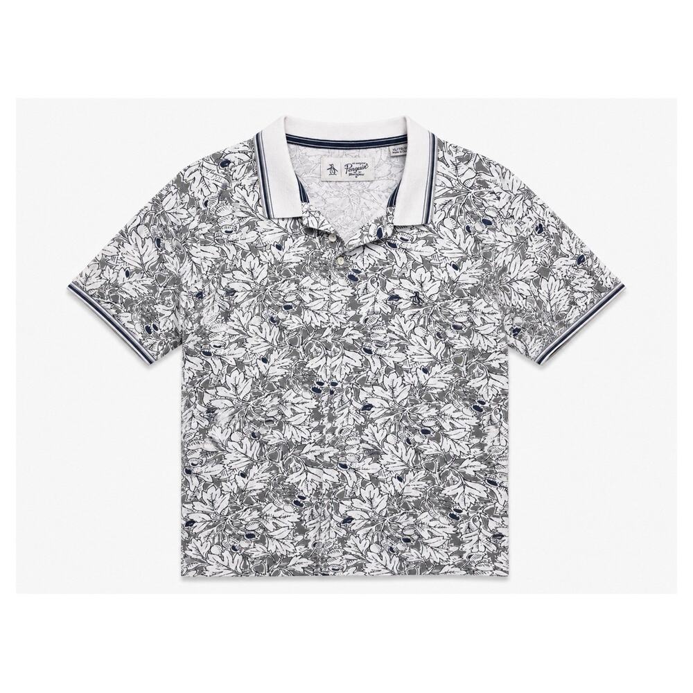 Original Penguin Munsingwear Men's XL Cotton Floral Golf Polo Short Sleeve Navy